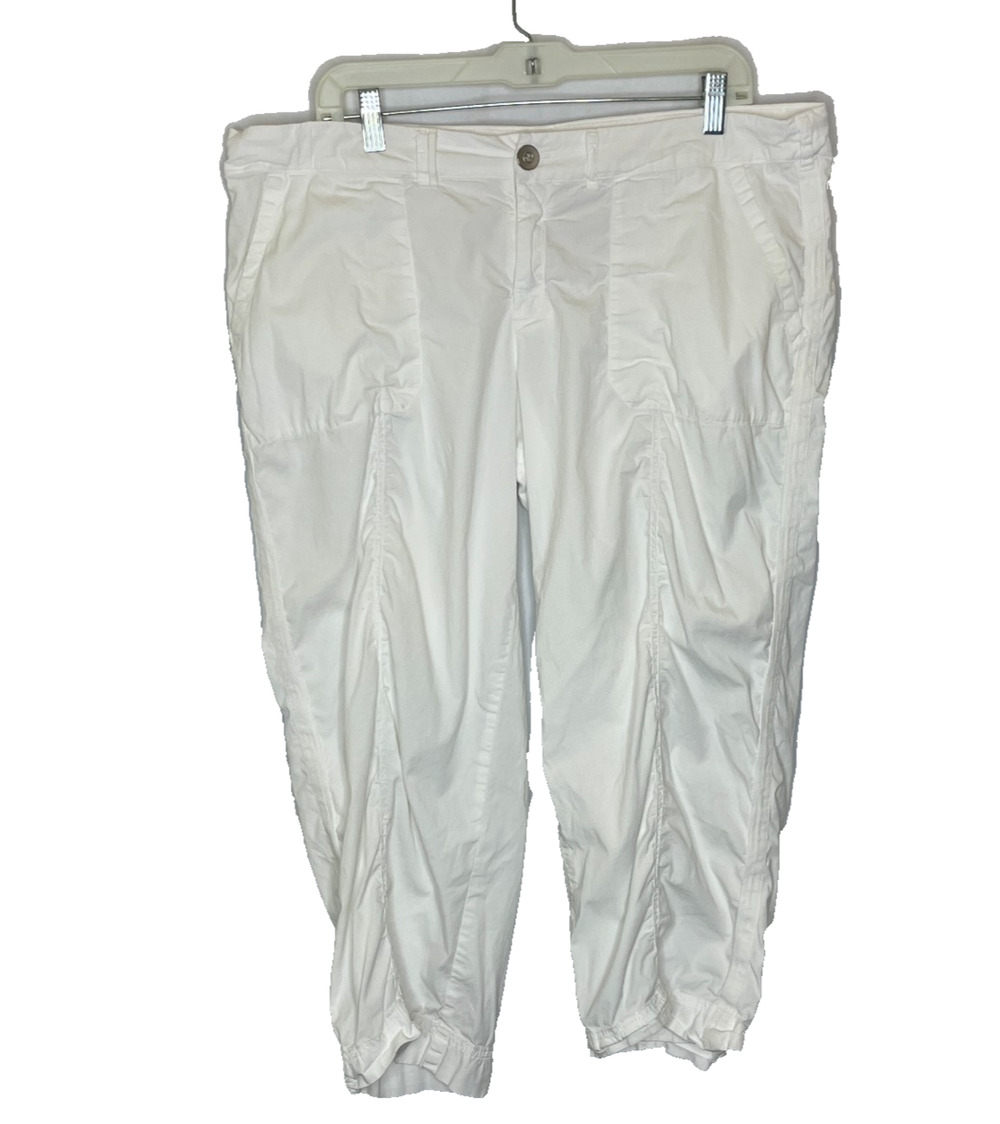 Women's XXL Fresh Produce White Ruched Cotton Pull On Cropped Pants Capris
